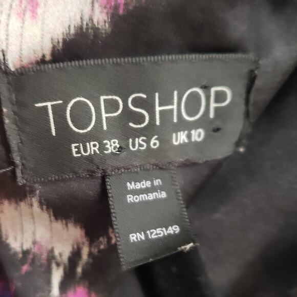 Topshop Shift Dress Women 6 Floral Black Blue Pink High Low Tunic Long Sleeve - Picture 8 of 10